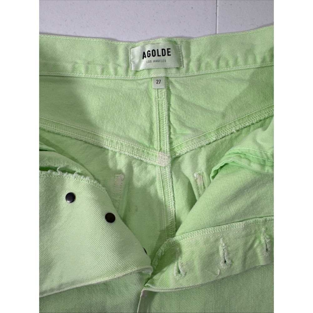 AGOLDE Criss Cross High Rise Denim Mini skirt 27 Lime Green $265 Made in USA - Picture 12 of 16